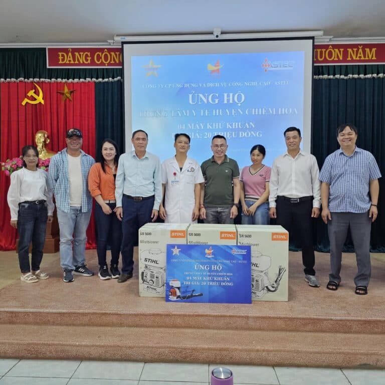 CÔNG TY CP ỨNG DỤNG VÀ DỊCH VỤ CÔNG NGHỆ CAO ASTEC TRAO TẶNG 04 MÁY PHUN KHỬ KHUẨN CHO TTYT HUYỆN CHIÊM HÓA TỈNH TUYÊN QUANG