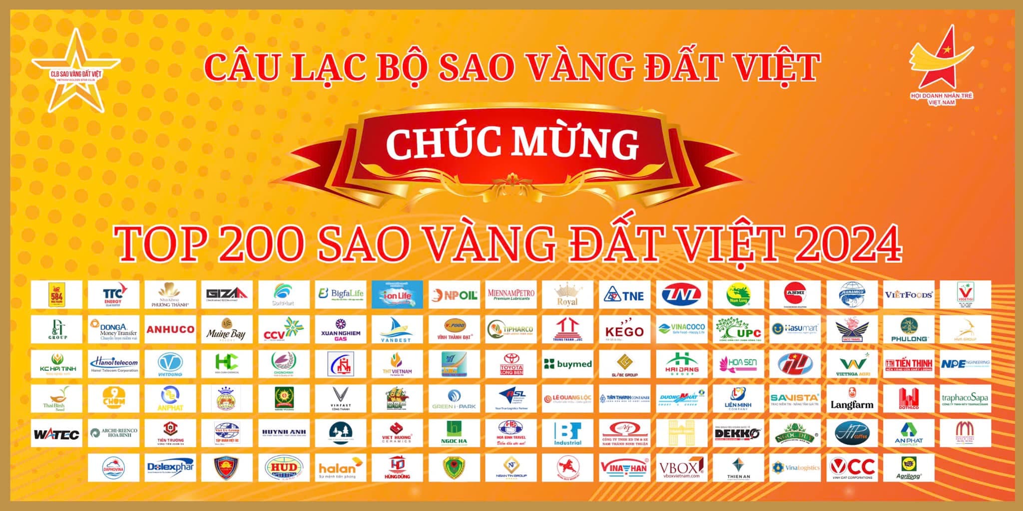 CLB SAO VÀNG ĐẤT VIỆT TRÂN TRỌNG CHÚC MỪNG TOP200 DOANH NGHIỆP SAO VÀNG ĐẤT VIỆT 2024