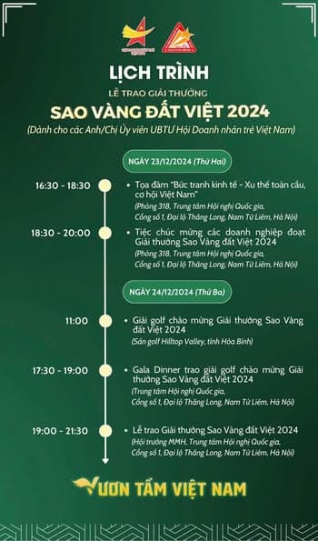 LỄ TRAO GIẢI THƯỞNG SAO VÀNG ĐẤT VIỆT 2024 SẼ DIỄN RA TỐI 24/12/2024 TẠI THỦ ĐÔ HÀ NỘI